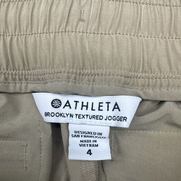 Athleta Women’s BROOKLYN TEXTURED JOGGER WINDOWPANE TAUPE Sz 4 Stretch Pockets - Picture 6 of 13